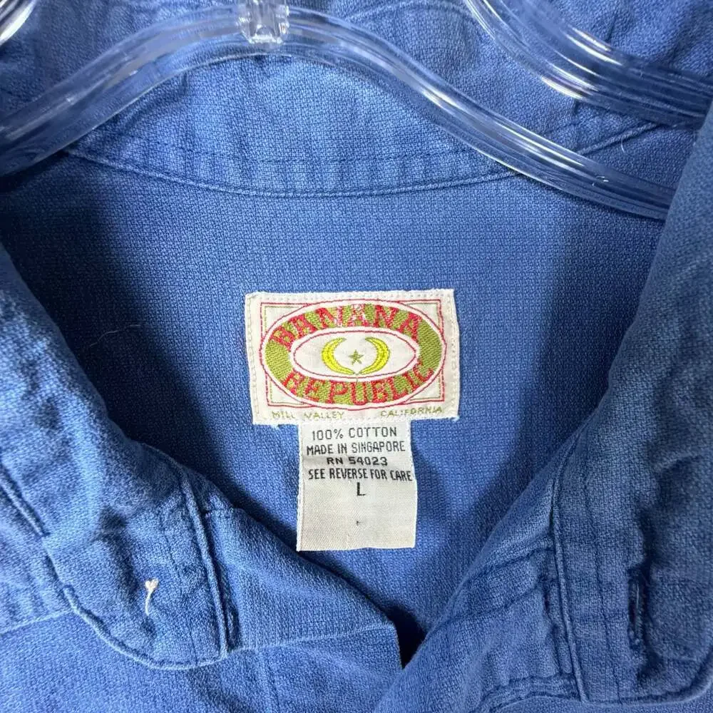 Vtg 80s Banana Republic Mens L Heavyweight Cotton Long Sleeve Blue Shirt